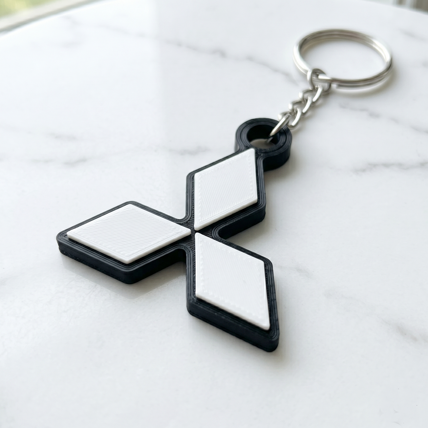 Mitsubishi 3D Diamond Logo Keychain – Stealth White & Black Edition