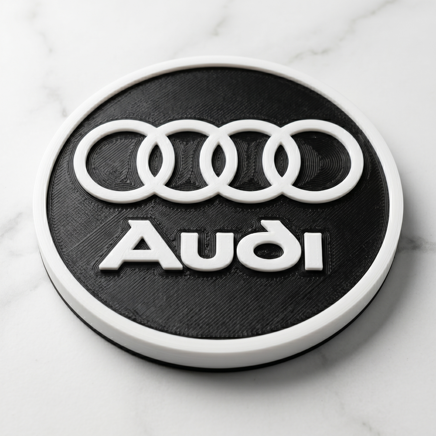 Audi Custom 3D Logo Coaster – Personalized Black & White Stealth Edition