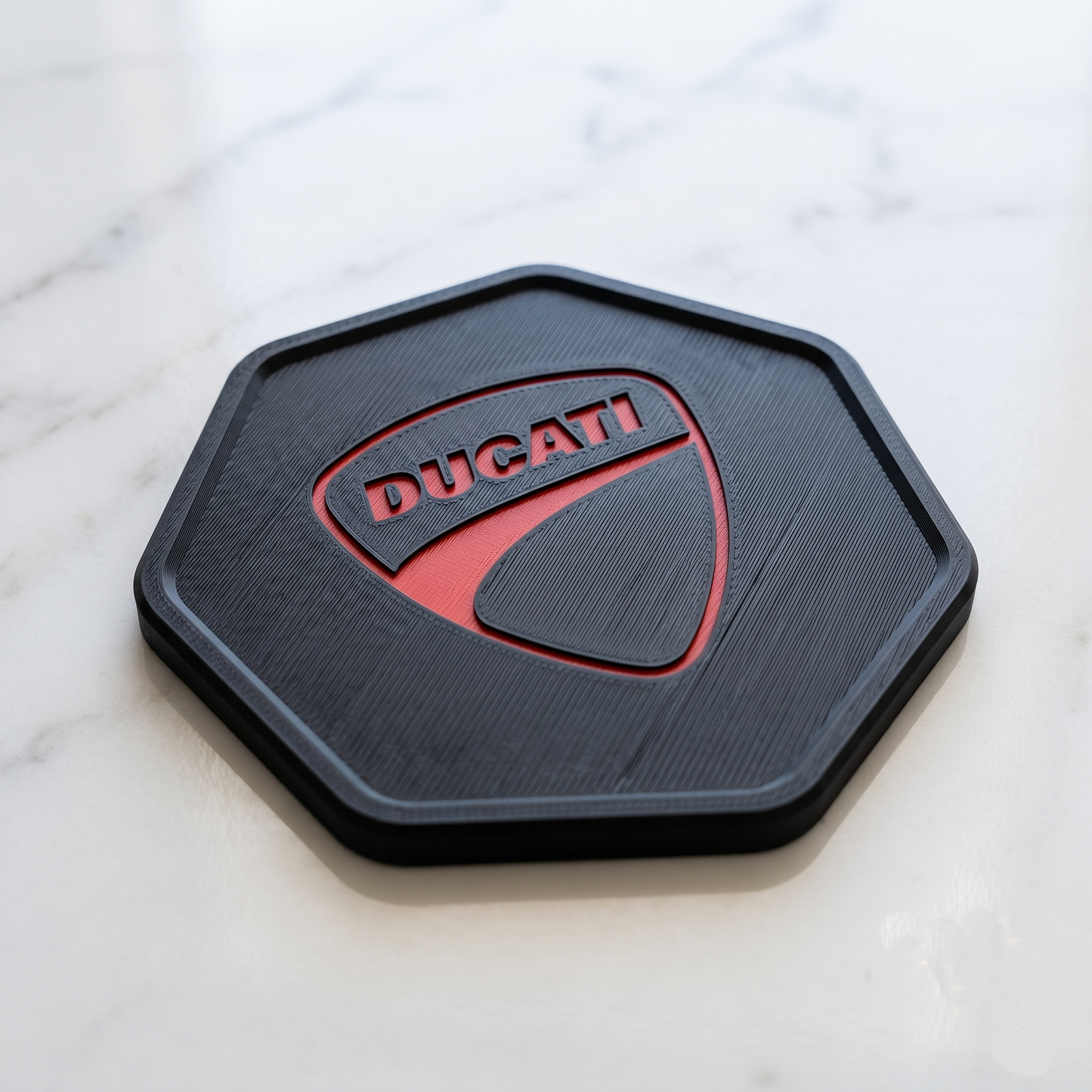 Ducati 3D Hexagonal Coaster – Black & Rosso Red Stealth Edition