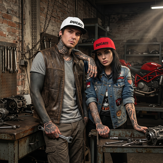 Ducati Racing Snapback Hat – Retro Two-Tone Flat Bill Cap