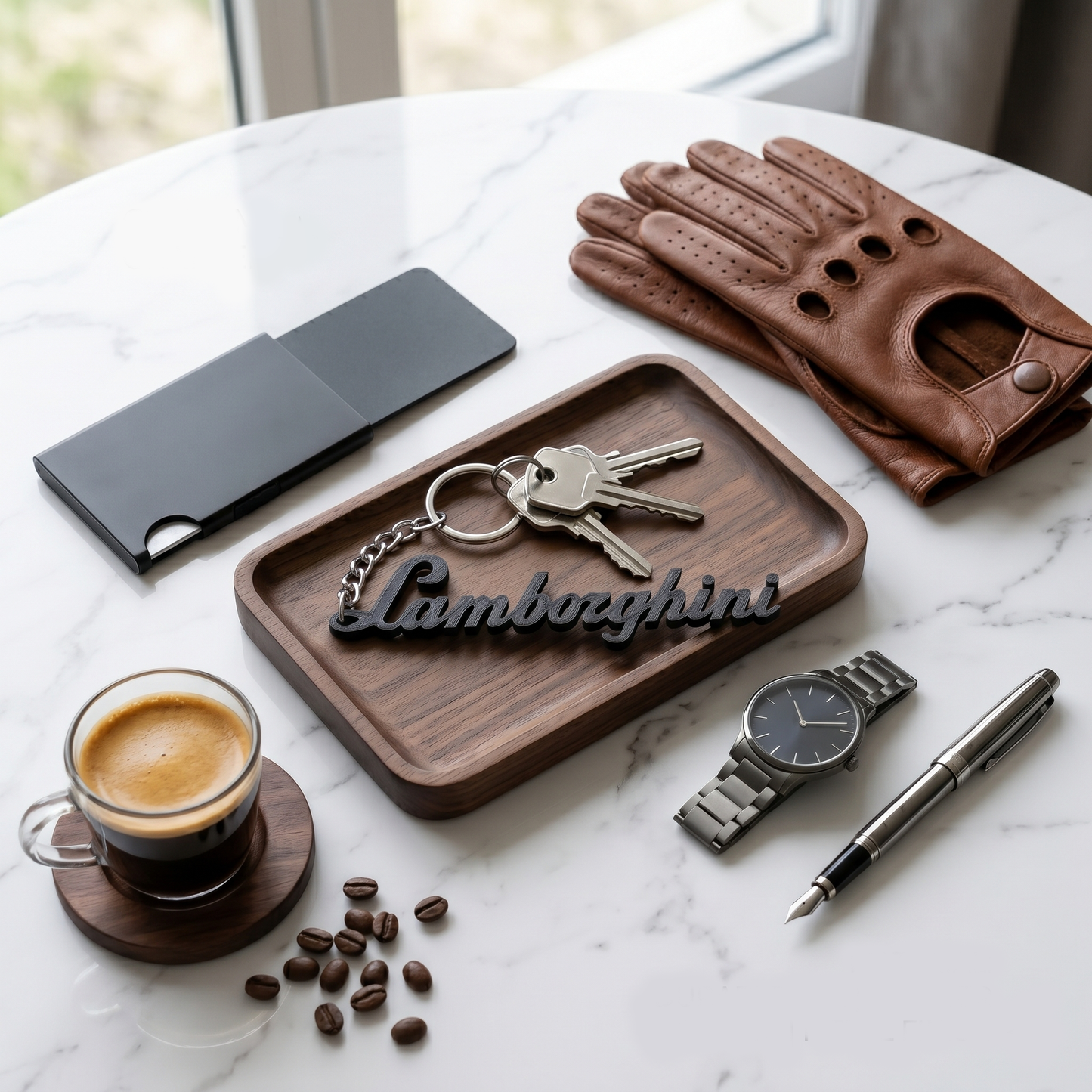 Lamborghini 3D Cursive Logo Keychain – Nero Noctis Edition