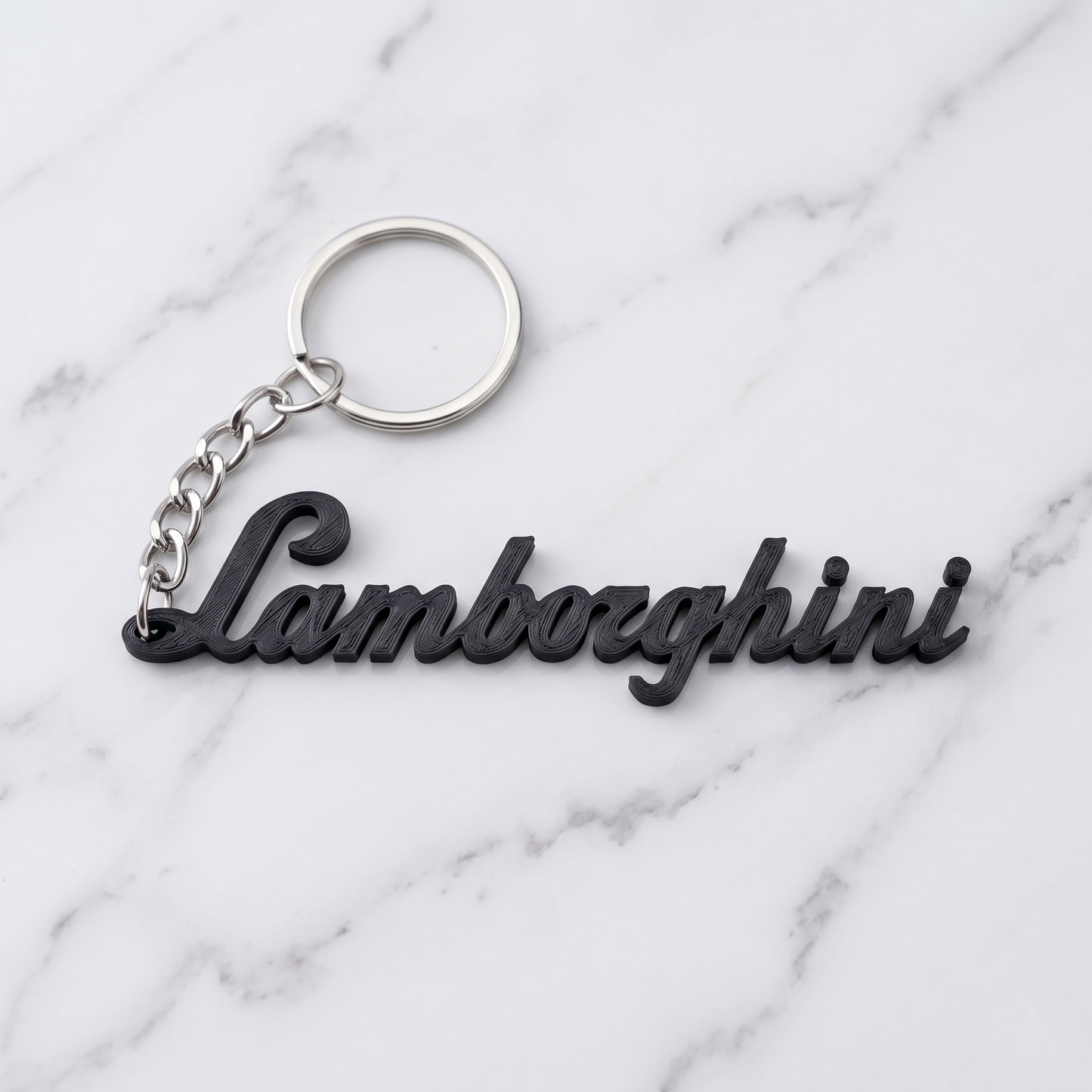 Lamborghini 3D Cursive Logo Keychain – Nero Noctis Edition