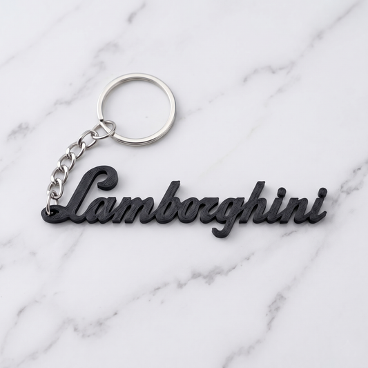Lamborghini 3D Cursive Logo Keychain – Nero Noctis Edition