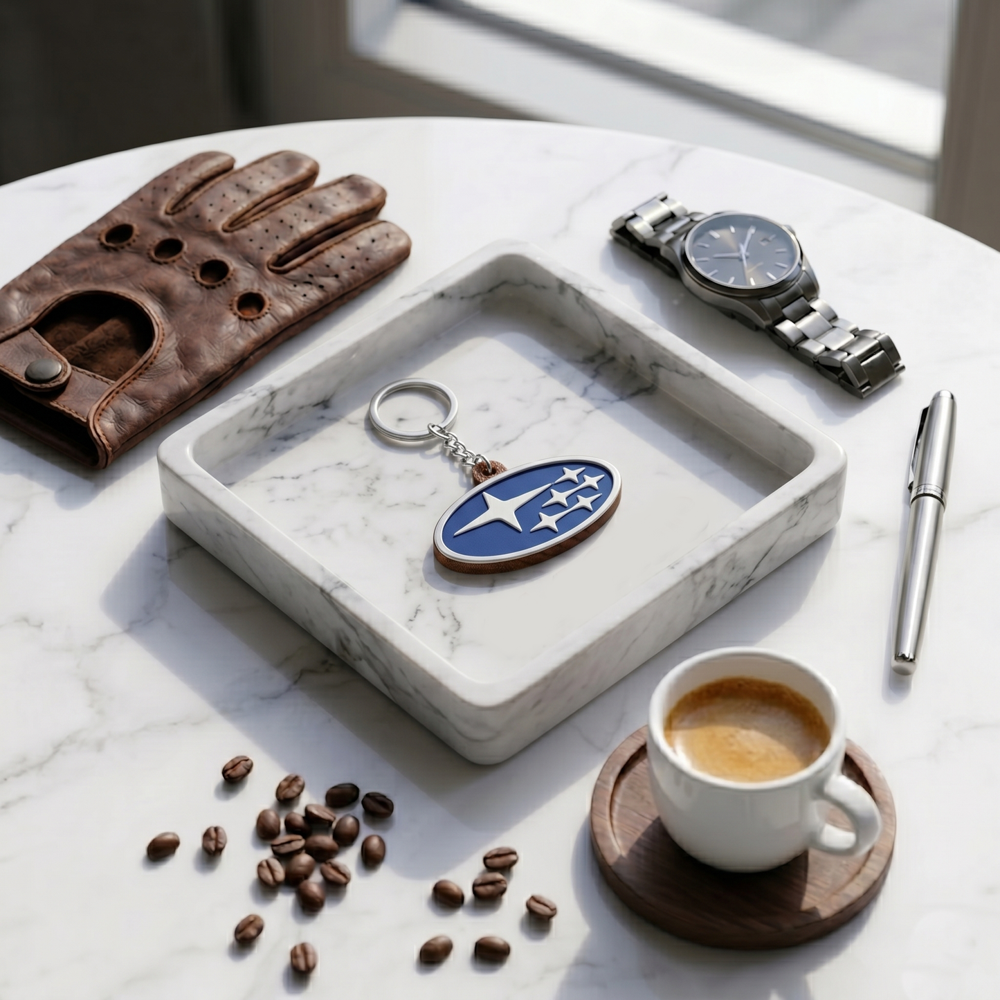 Subaru 3D Logo Keychain – Pleiades Blue & White Edition