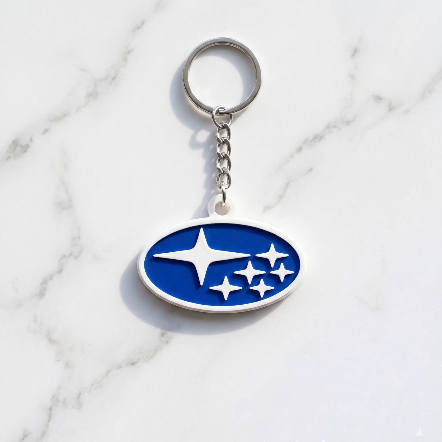 Subaru 3D Logo Keychain – Pleiades Blue & White Edition