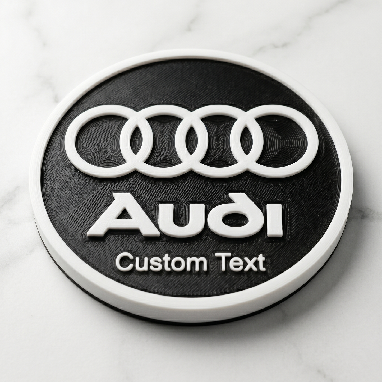 Audi Custom 3D Logo Coaster – Personalized Black & White Stealth Edition