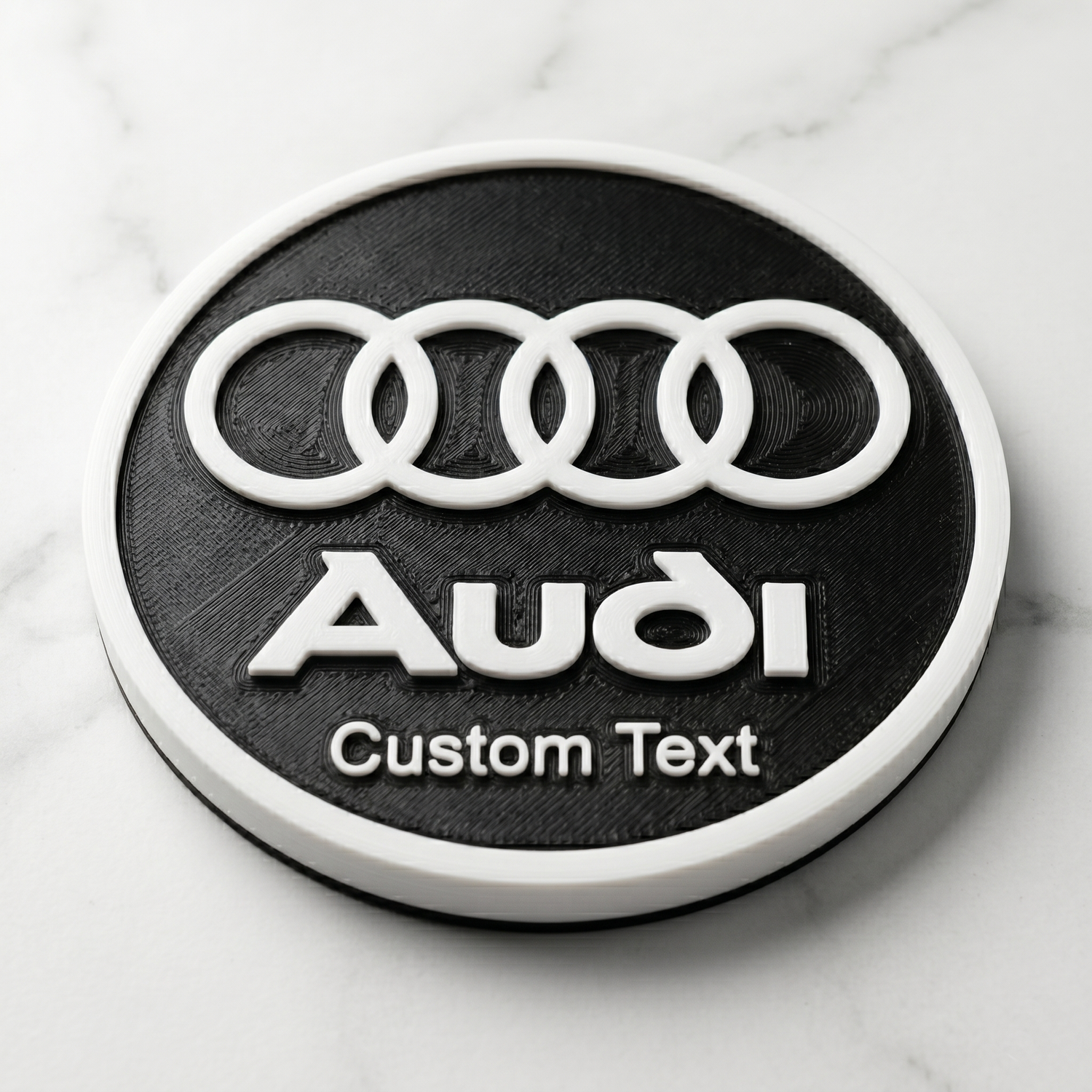 Audi Custom 3D Logo Coaster – Personalized Black & White Stealth Edition