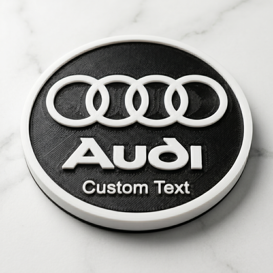 Audi Custom 3D Logo Coaster – Personalized Black & White Stealth Edition