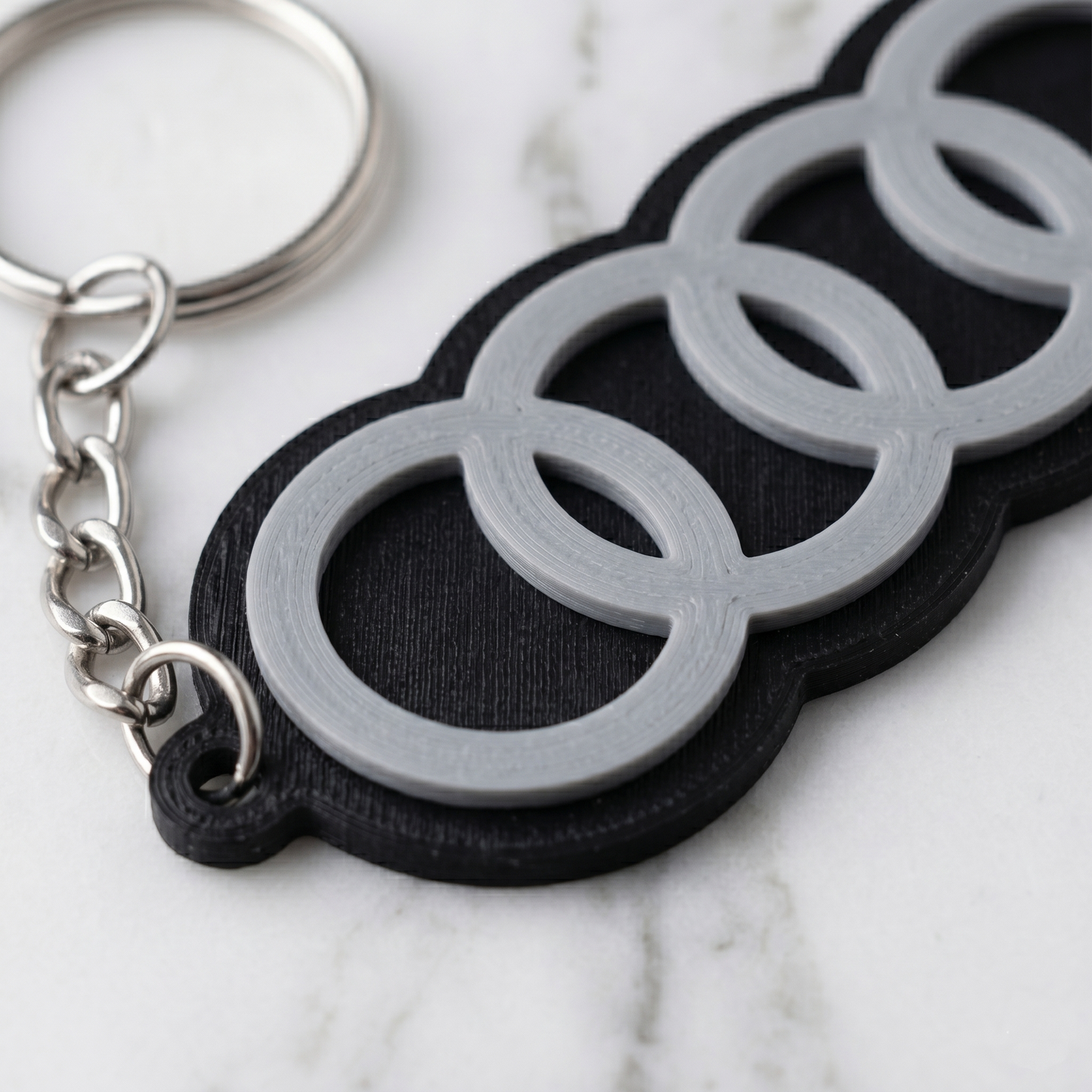 Audi 4-Rings 3D Logo Keychain – Quattro Stealth Edition