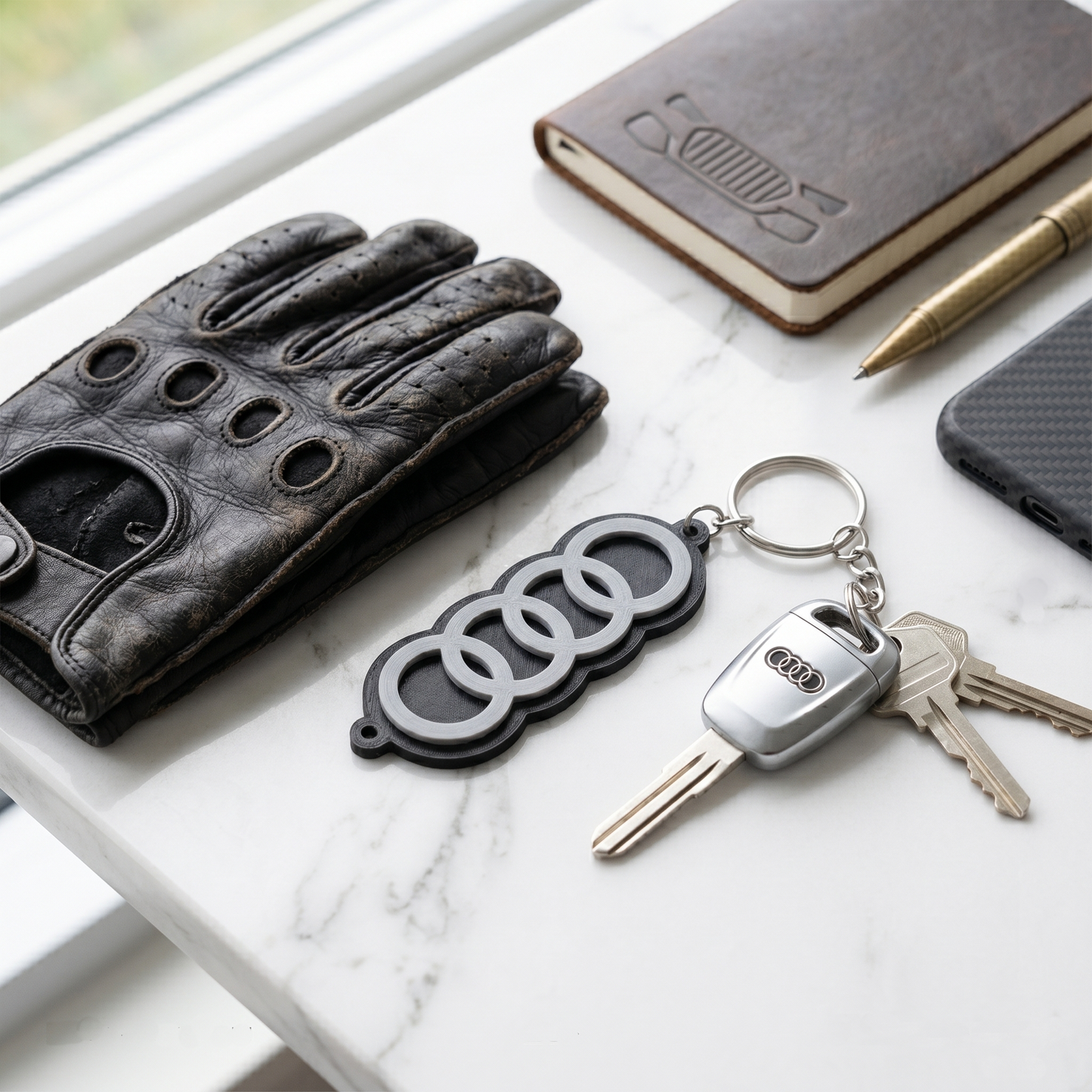 Audi 4-Rings 3D Logo Keychain – Quattro Stealth Edition