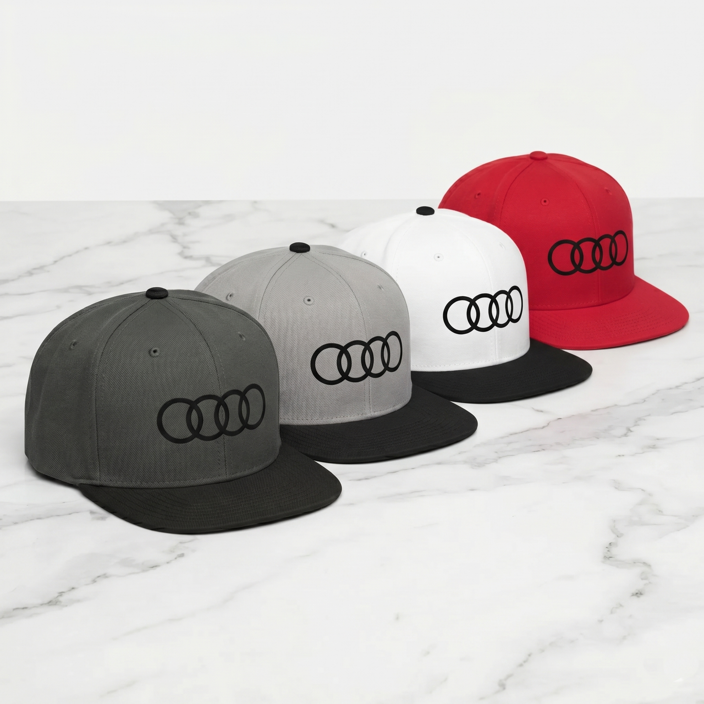 Audi Four Rings Snapback Hat – Modern Flat Bill Cap