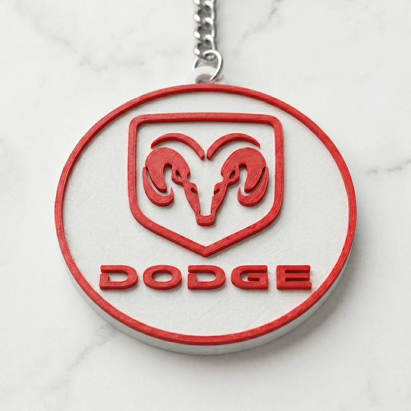 Dodge Ram 3D Logo Keychain – Classic Red & White Edition