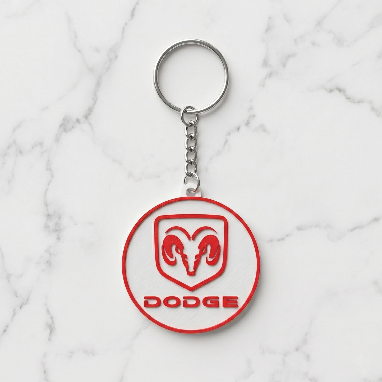 Dodge Ram 3D Logo Keychain – Classic Red & White Edition
