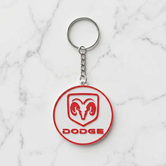 Dodge Ram 3D Logo Keychain – Classic Red & White Edition
