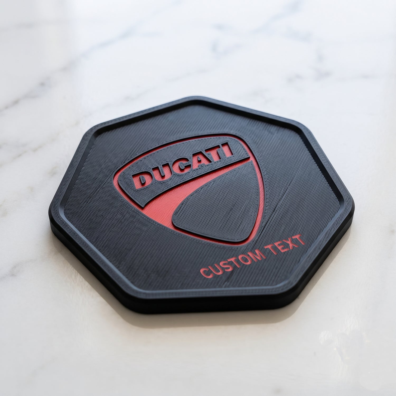 Ducati 3D Hexagonal Coaster – Black & Rosso Red Stealth Edition