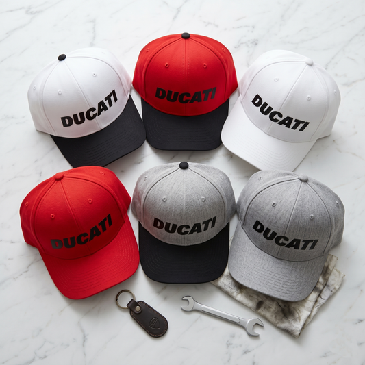 Ducati Racing Snapback Hat – Retro Two-Tone Flat Bill Cap