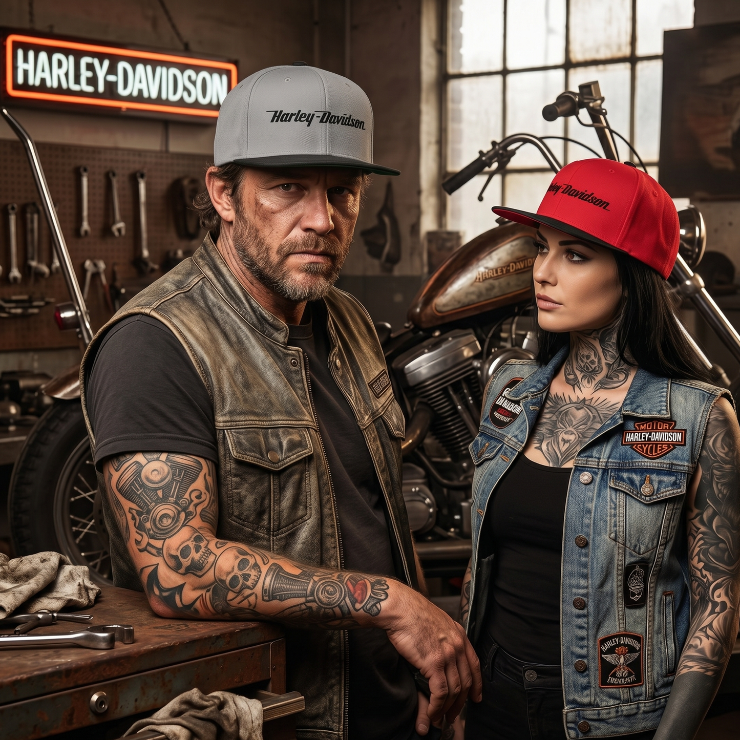 Harley-Davidson Vintage Script Snapback Hat – Retro Two-Tone Biker Cap