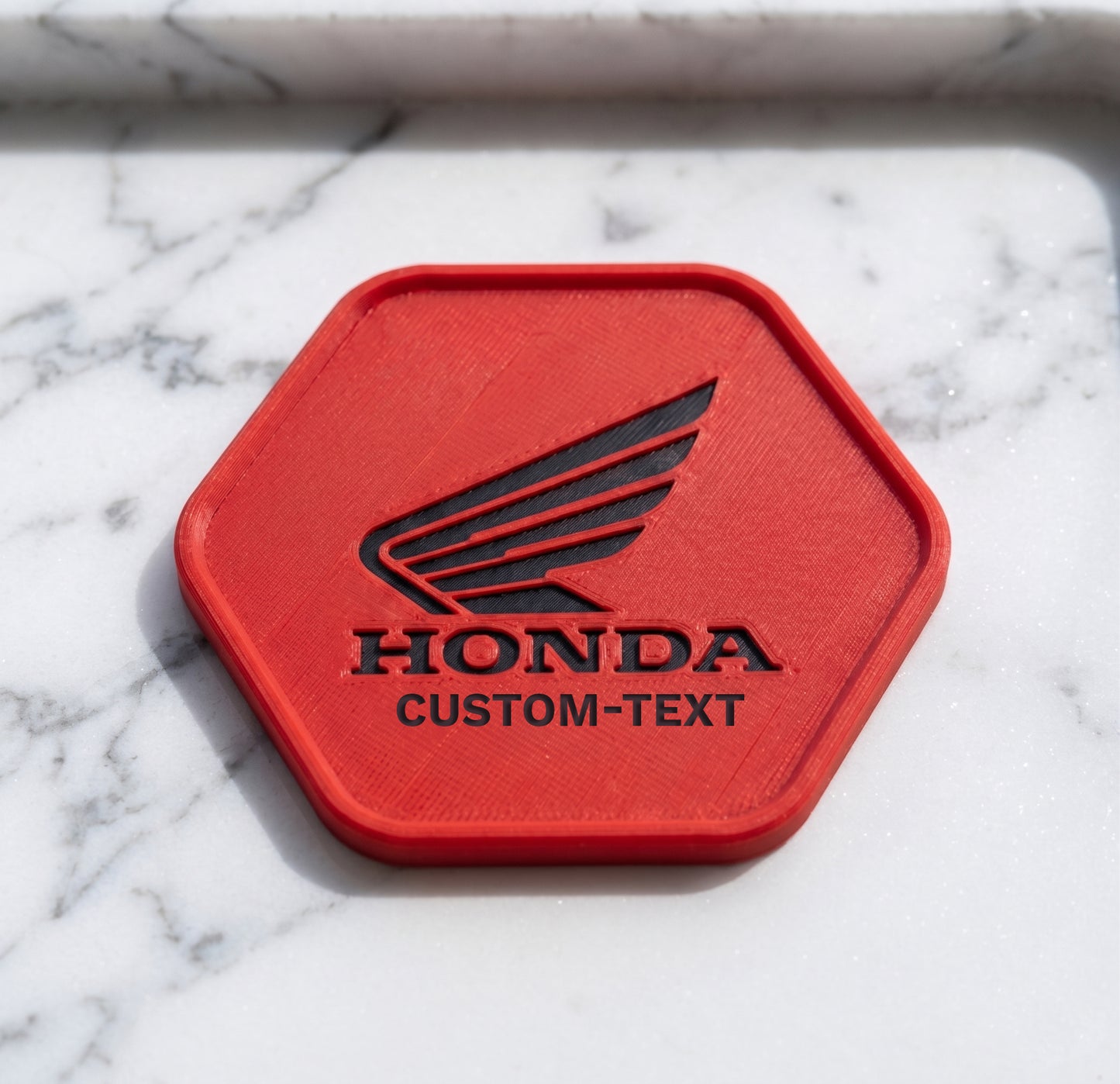 Honda Motorcycle 3D Hexagonal Coaster – Racing Red & Black Edition