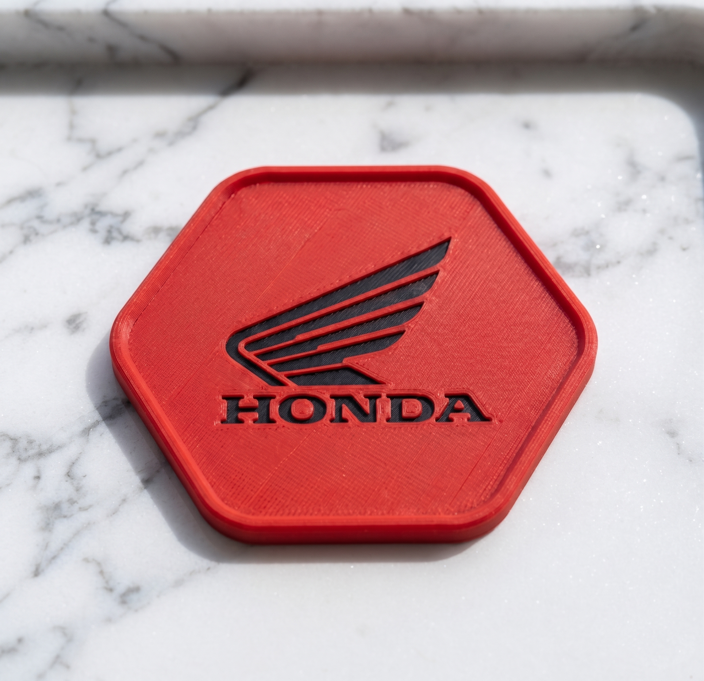 Honda Motorcycle 3D Hexagonal Coaster – Racing Red & Black Edition