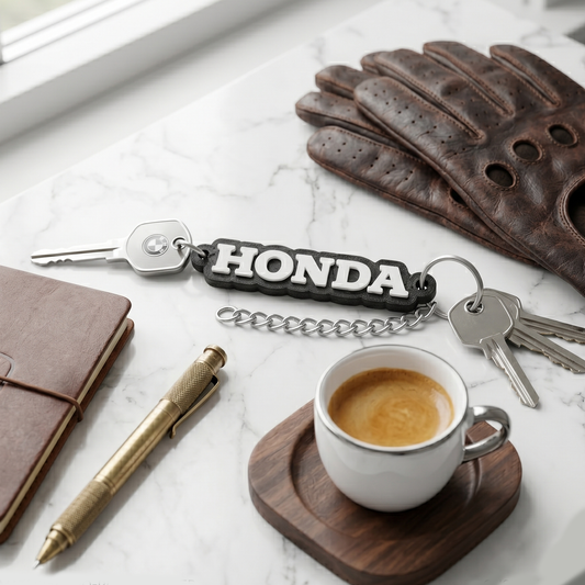 Honda 3D Logo Keychain – Stealth White & Black Edition