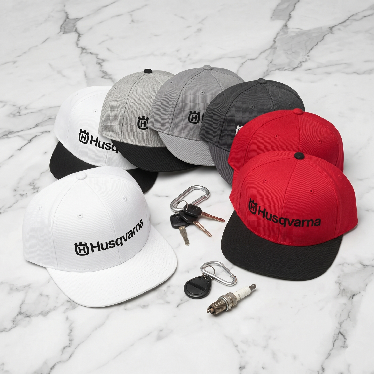 Husqvarna Logo Racing Snapback Hat – Retro Two-Tone Flat Bill Cap