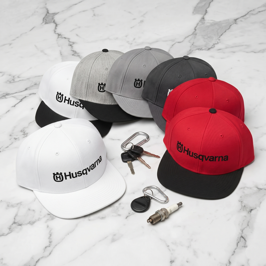 Husqvarna Logo Racing Snapback Hat – Retro Two-Tone Flat Bill Cap