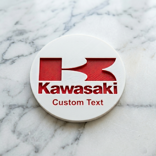 Kawasaki Custom 3D Logo Coaster – Personalized Pearl White & Racing Red