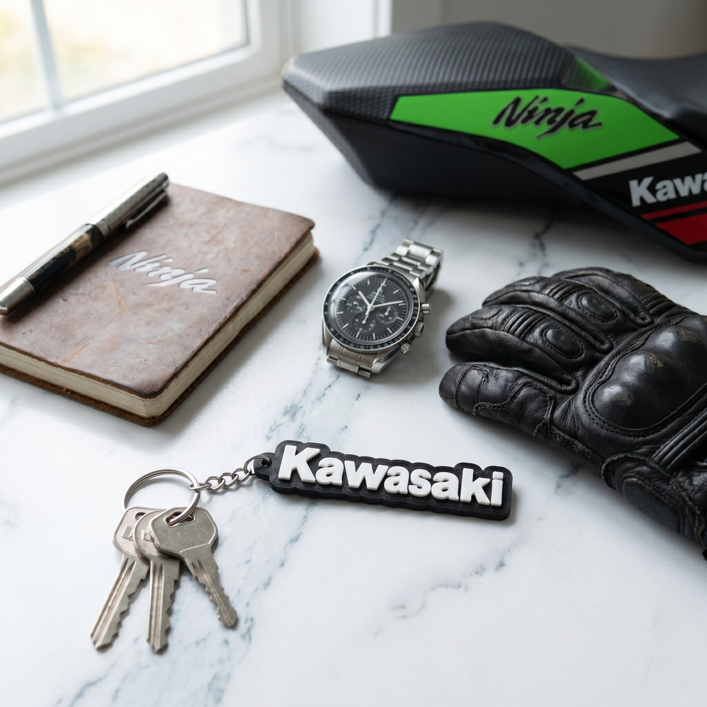Kawasaki Logo Keychain – Ninja Black Edition