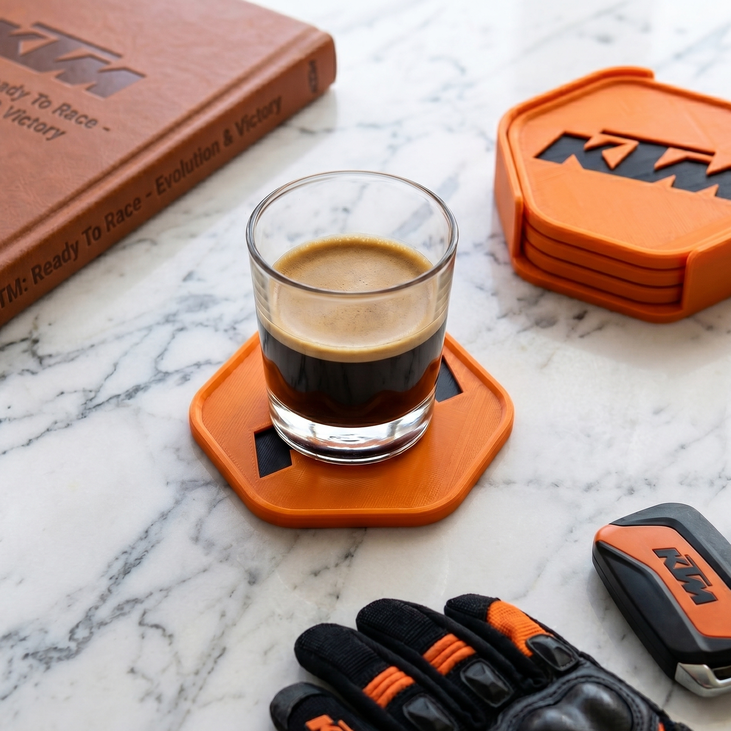 KTM 3D Hexagonal Coaster – Ready to Race Orange & Black