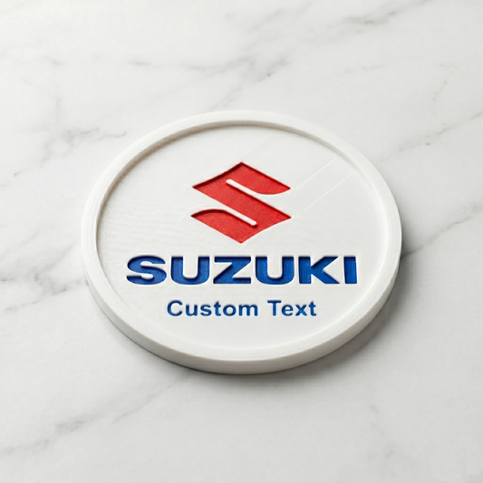 Suzuki Custom 3D Logo Coaster – Personalized Pearl White Edition