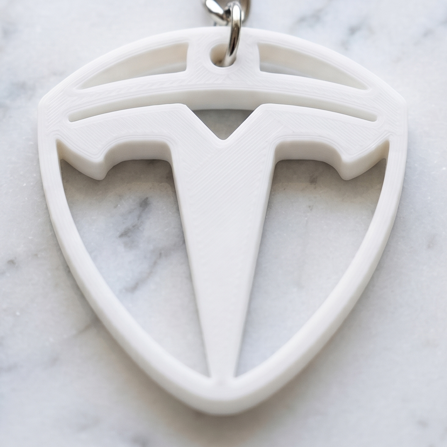 Tesla 3D Shield Keychain – Pearl White Edition