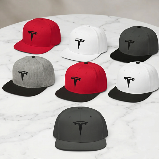 Tesla "T" Logo Minimalist Snapback Hat – Classic Flat Bill Cap