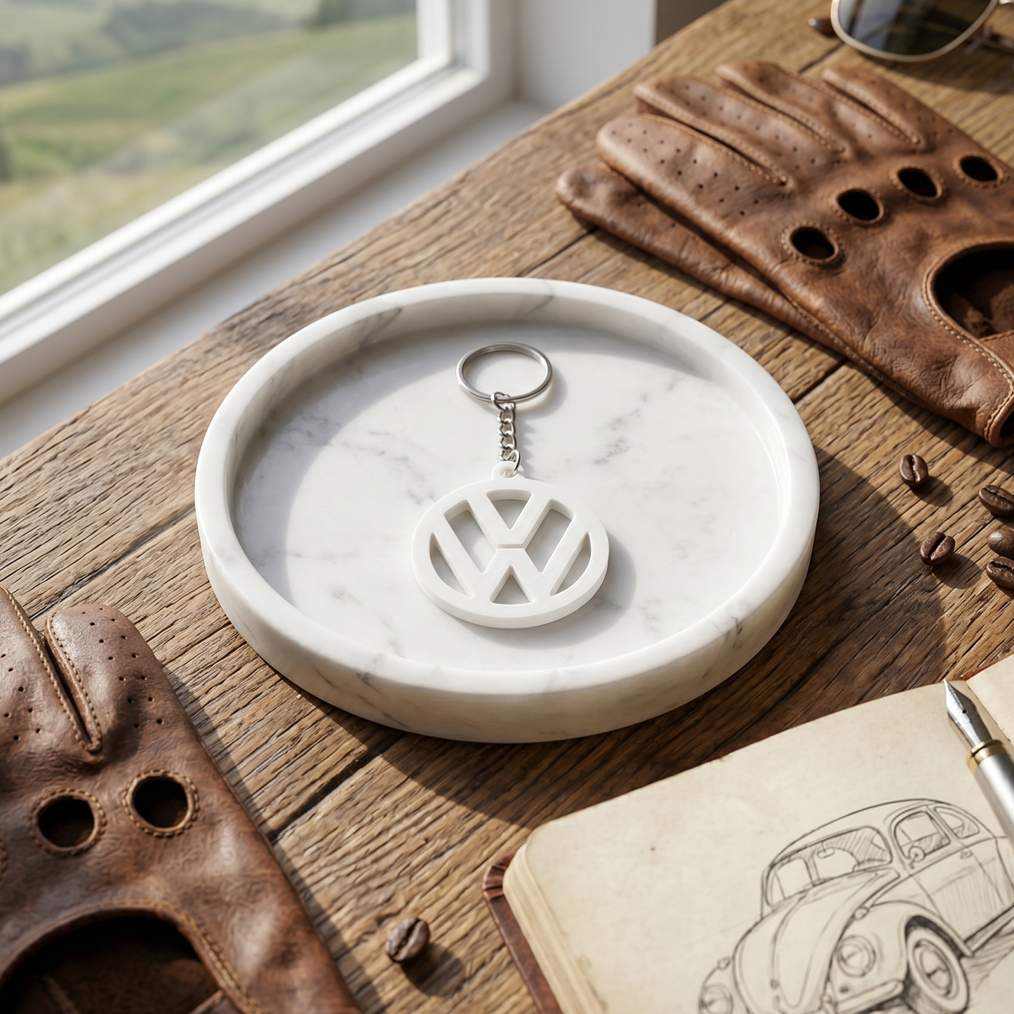 Volkswagen 3D Logo Keychain – Pure White Minimalist Edition