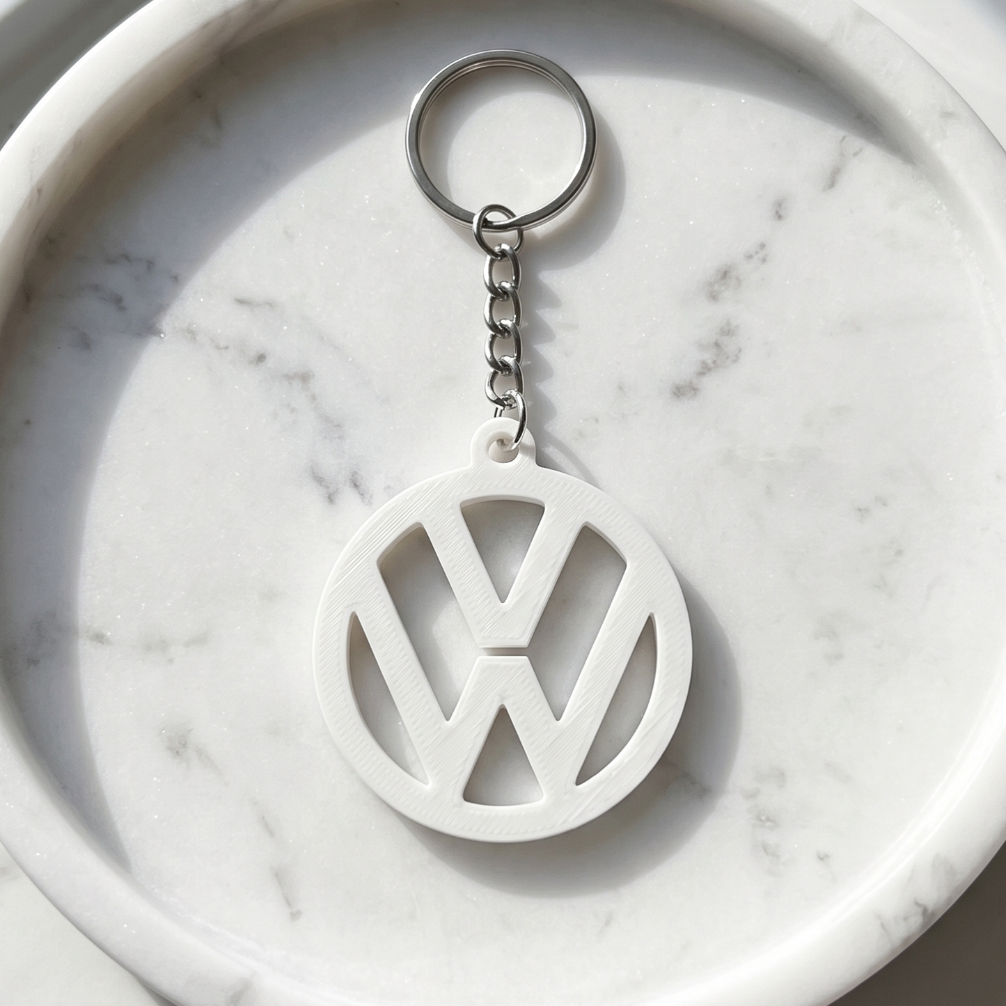Volkswagen 3D Logo Keychain – Pure White Minimalist Edition