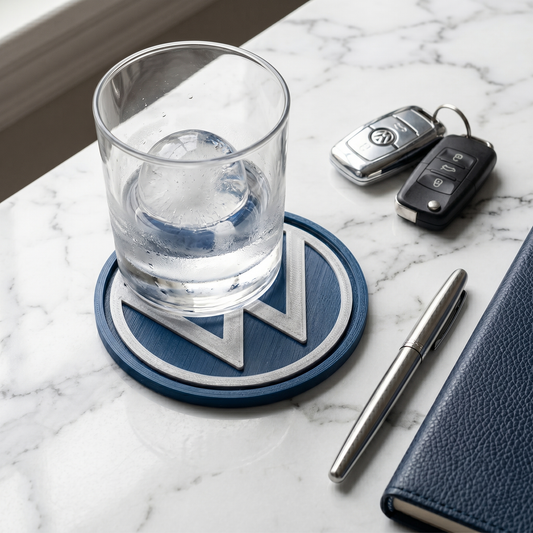 Volkswagen 3D Logo Coaster – Racing Blue & Silver Edition