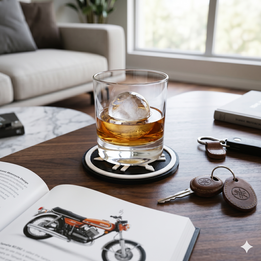 Yamaha 3D Tuning Fork Logo Coaster – Stealth Black & White Edition