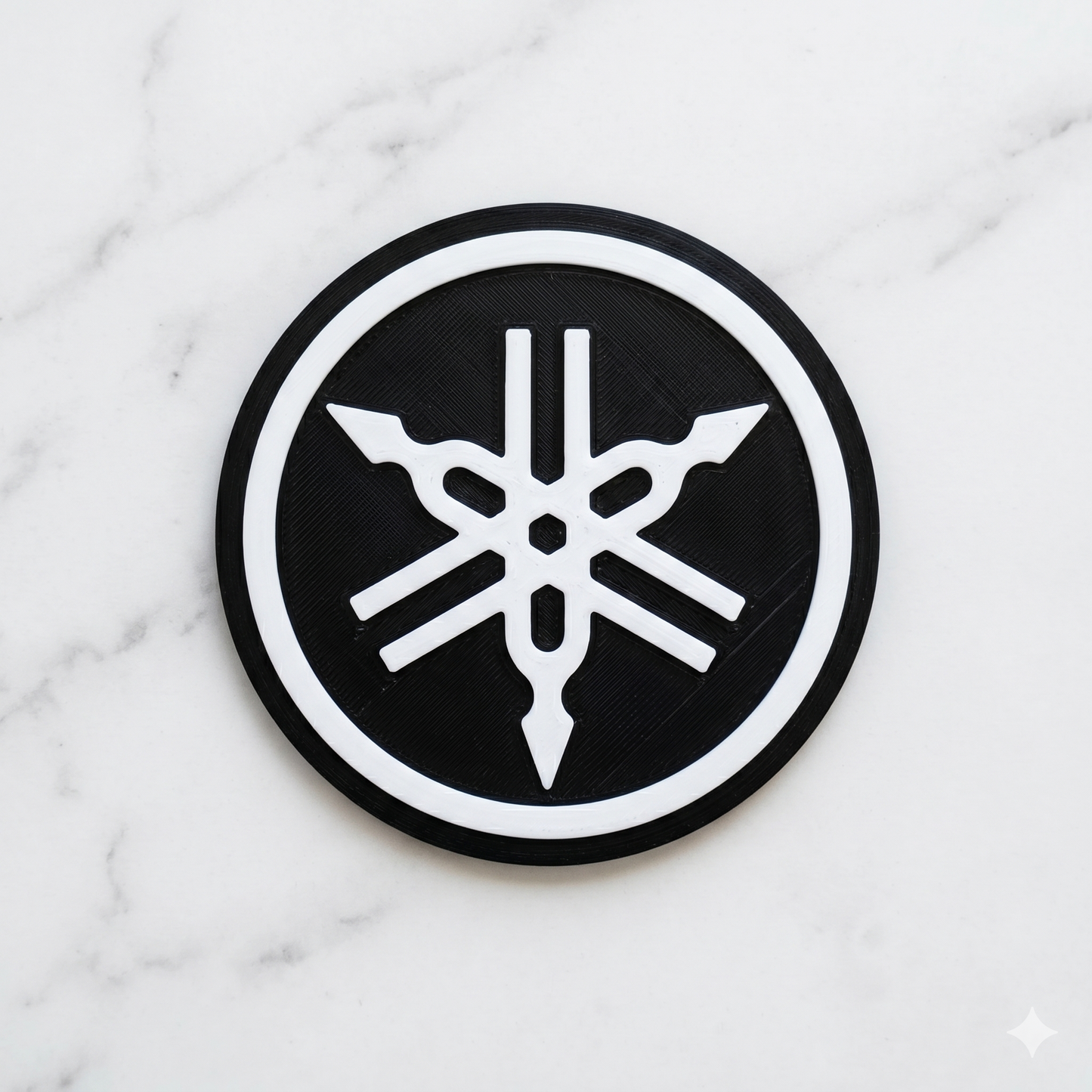 Yamaha 3D Tuning Fork Logo Coaster – Stealth Black & White Edition
