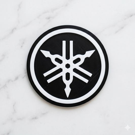 Yamaha 3D Tuning Fork Logo Coaster – Stealth Black & White Edition